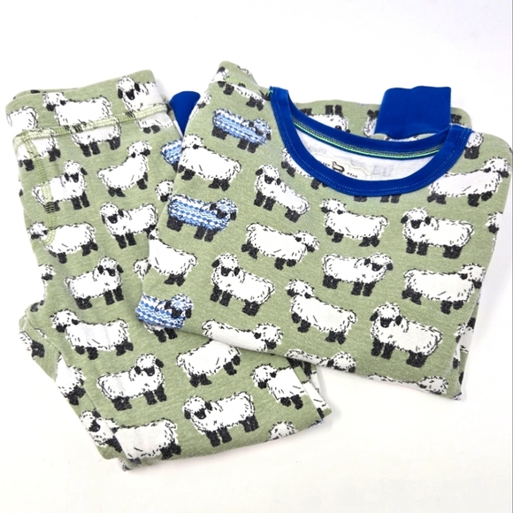 CREWCUTS SLEEPWEAR 2 PIECE PAJAMA SET 100% COTTON GREEN SHEEP KIDS BOYS SIZE 5 - Picture 1 of 16